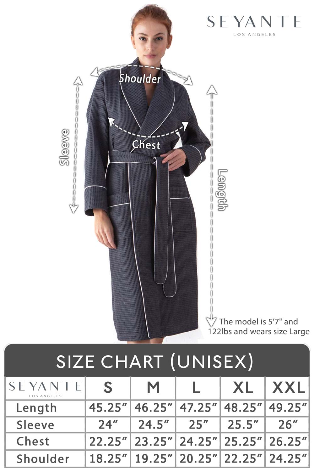 Women's Full Length Waffle Hotel Robe in various colors with shawl collar and pockets, showcasing luxurious waffle texture.