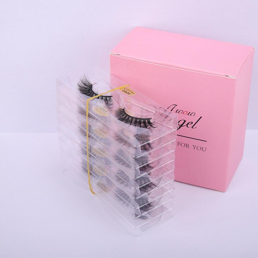 A collection of 10/20/30/40/50 pairs of natural false eyelashes made from synthetic hair, featuring a long 3D mink design with a black cotton band.