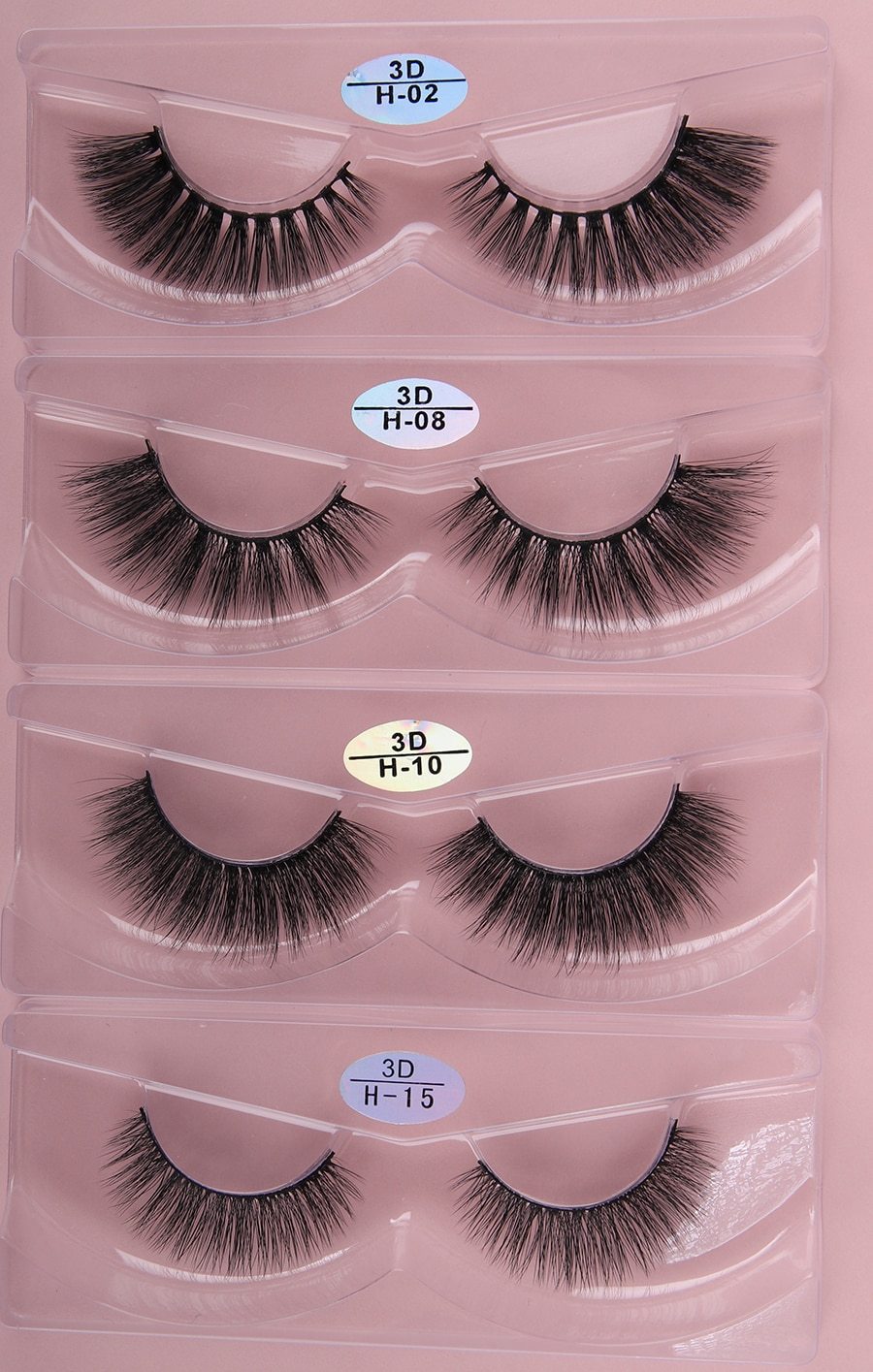 A collection of 10/20/30/40/50 pairs of natural false eyelashes made from synthetic hair, featuring a long 3D mink design with a black cotton band.