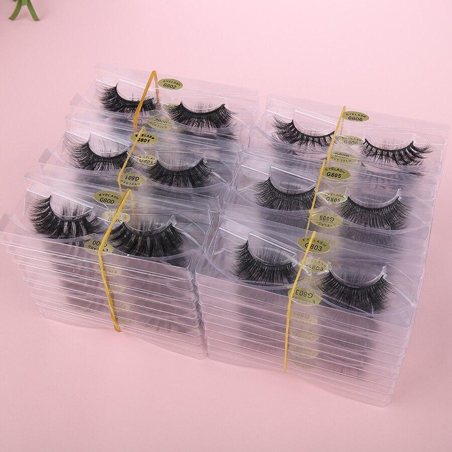 A collection of 10/20/30/40/50 pairs of natural false eyelashes made from synthetic hair, featuring a long 3D mink design with a black cotton band.