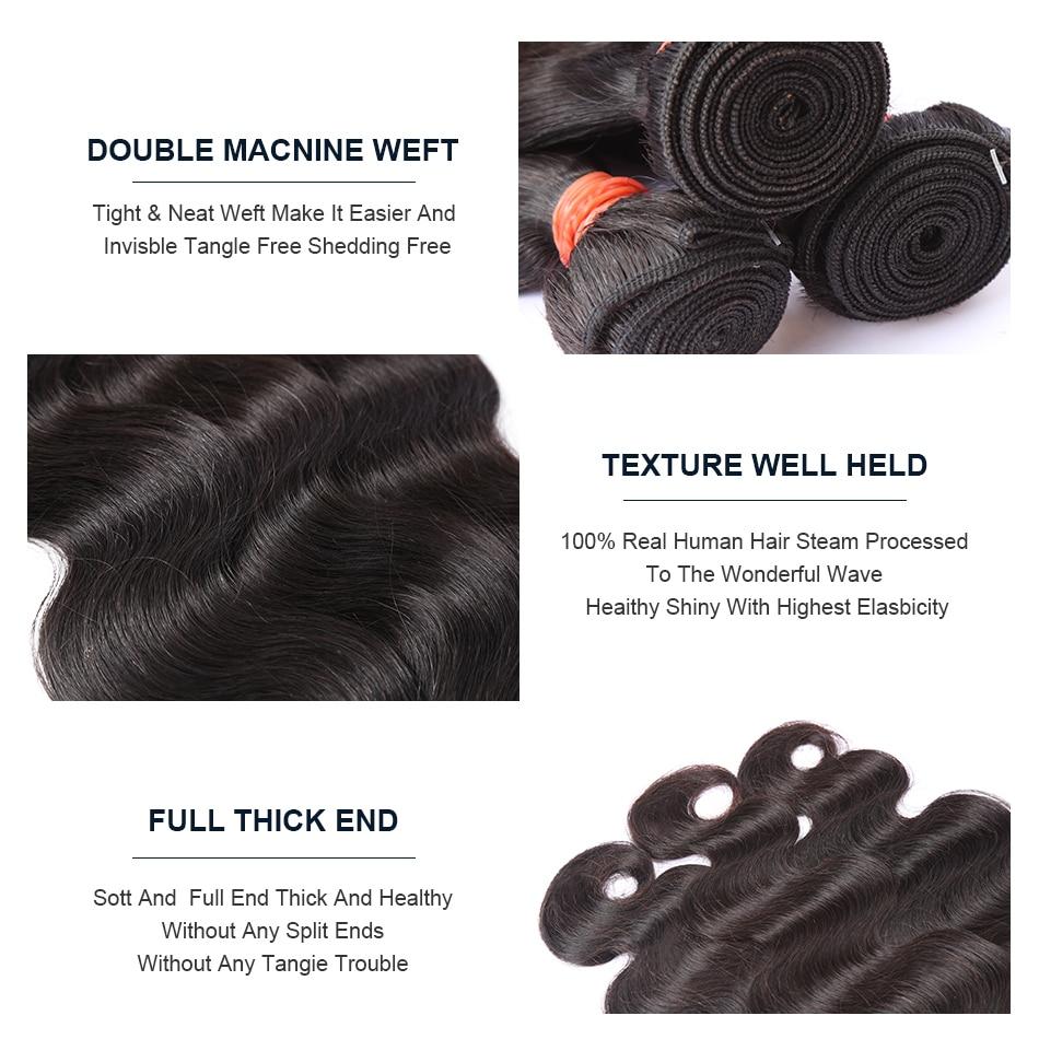 10A Grade Body Wave Peruvian Human Hair Bundles in natural black color, showcasing soft waves and high-quality texture.