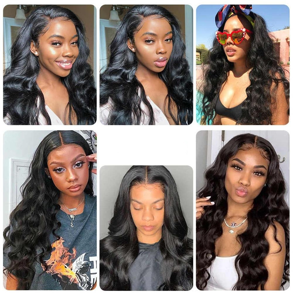 10A Grade Body Wave Peruvian Human Hair Bundles in natural black color, showcasing soft waves and high-quality texture.