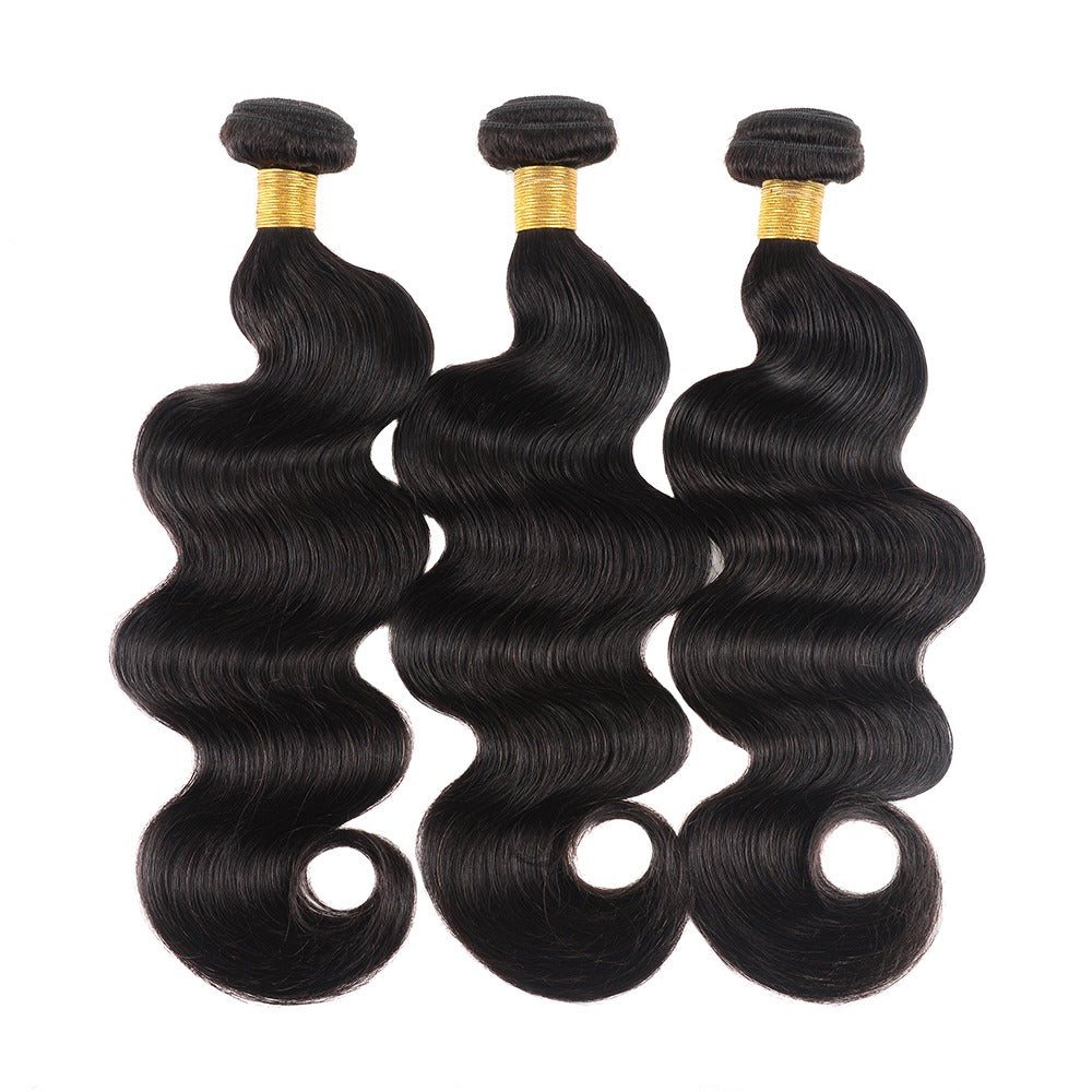 10A Grade Body Wave Peruvian Human Hair Bundles in natural black color, showcasing soft waves and high-quality texture.