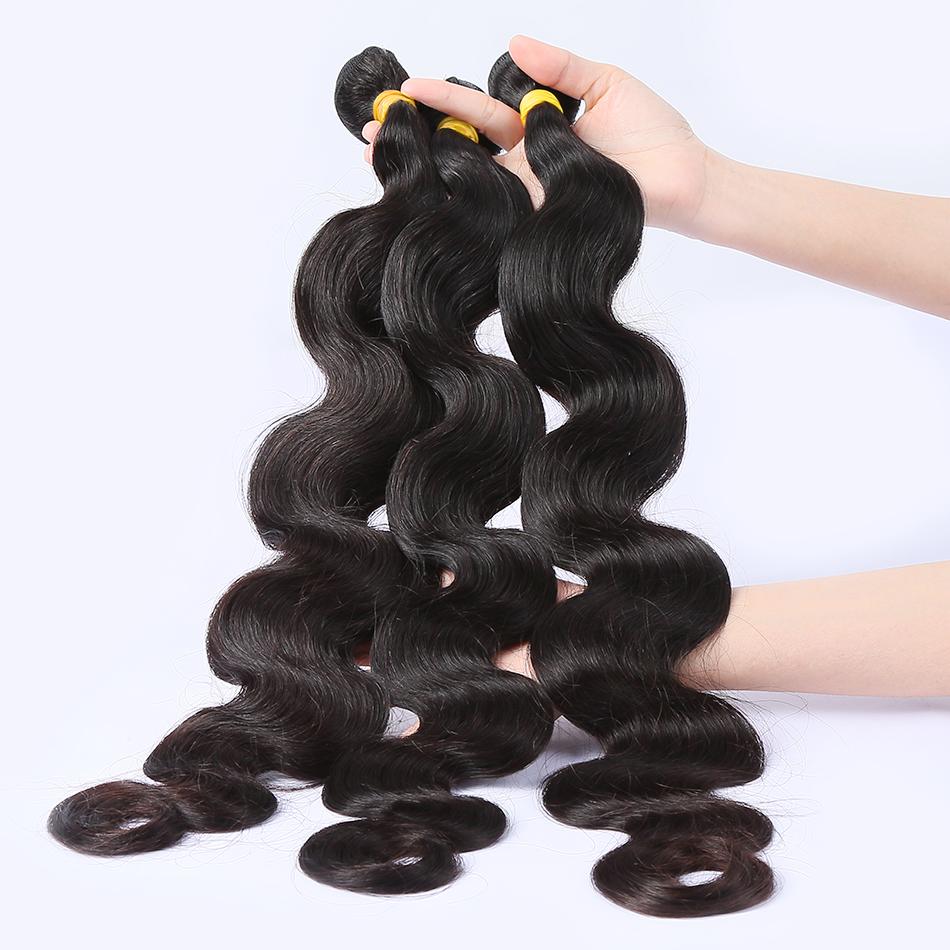 10A Grade Body Wave Peruvian Human Hair Bundles in natural black color, showcasing soft waves and high-quality texture.