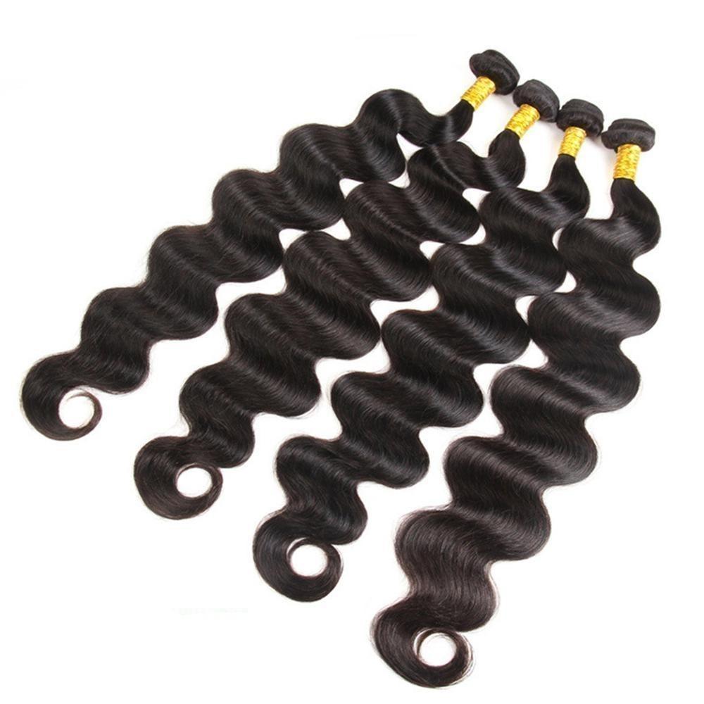 10A Grade Body Wave Peruvian Human Hair Bundles in natural black color, showcasing soft waves and high-quality texture.