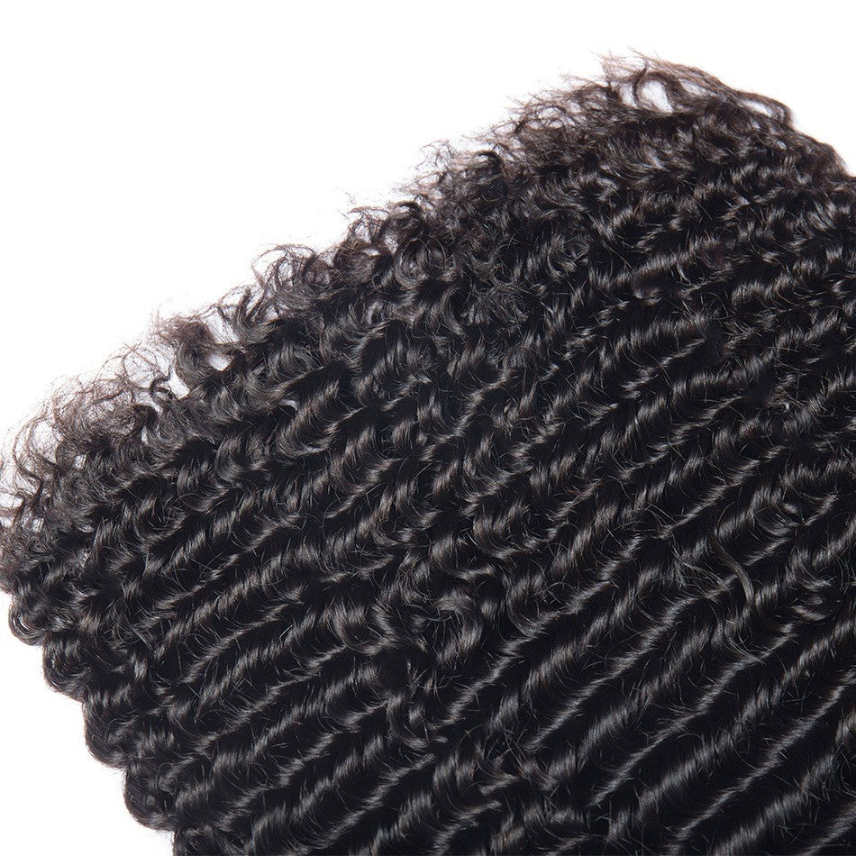 10A Grade Deep Wave Brazilian Human Hair Bundles in natural black color, showcasing luxurious texture and volume.