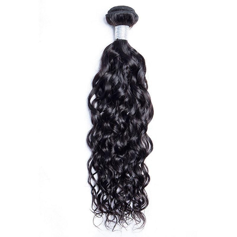 10A Grade Water Wave Weave Malaysian Human Hair Extension Bundle in natural black color, showcasing its luxurious texture and quality.