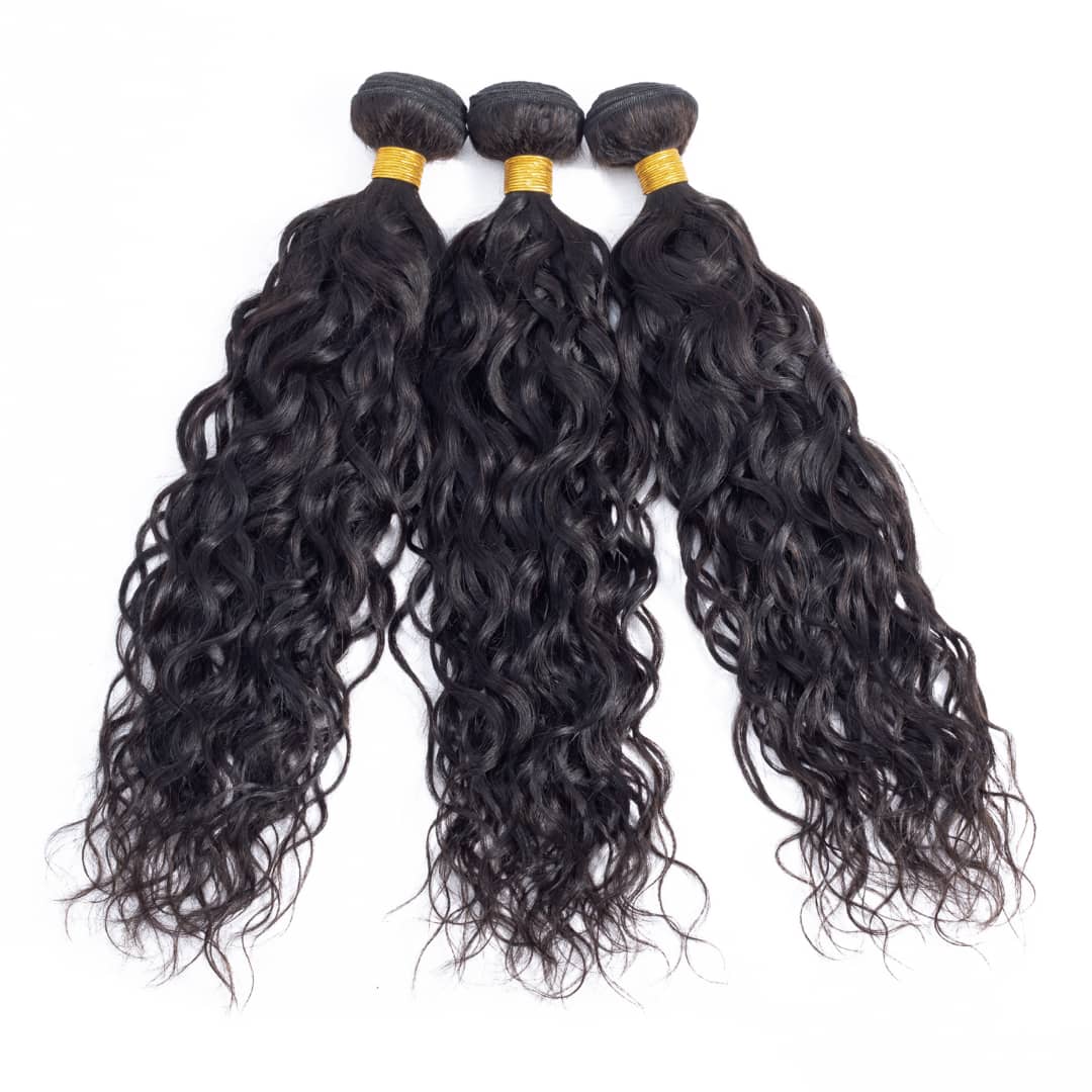 10A Grade Water Wave Weave Malaysian Human Hair Extension Bundle in natural black color, showcasing its luxurious texture and quality.