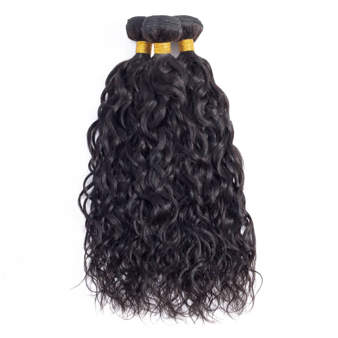 10A Grade Water Wave Weave Malaysian Human Hair Extension Bundle in natural black color, showcasing its luxurious texture and quality.