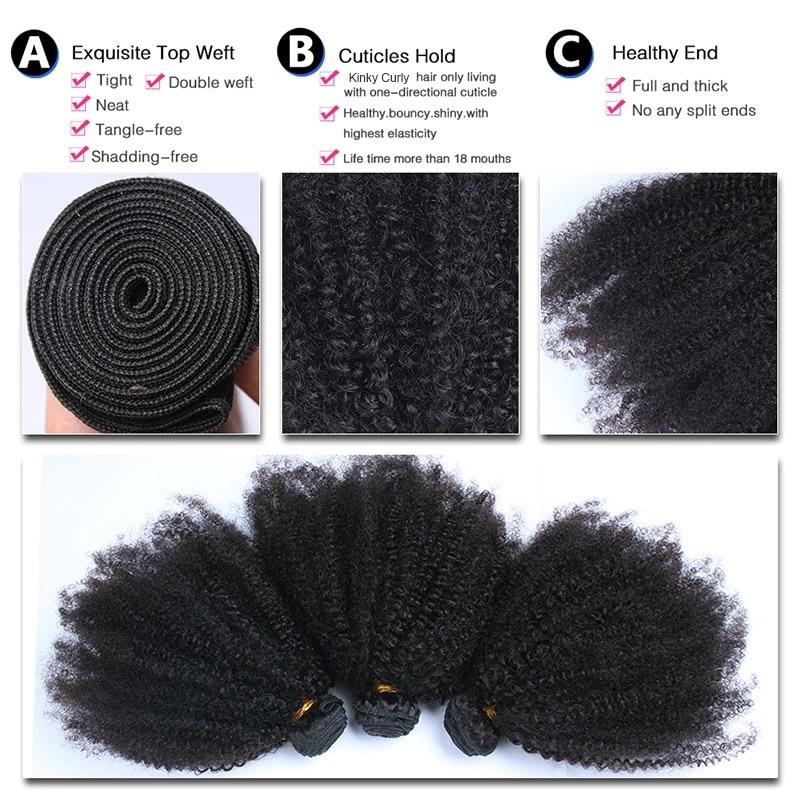 10A Grade Afro Kinky Curly weave bundles with 4X4 closures and 13x4 lace frontal, showcasing natural curls and high-quality texture.