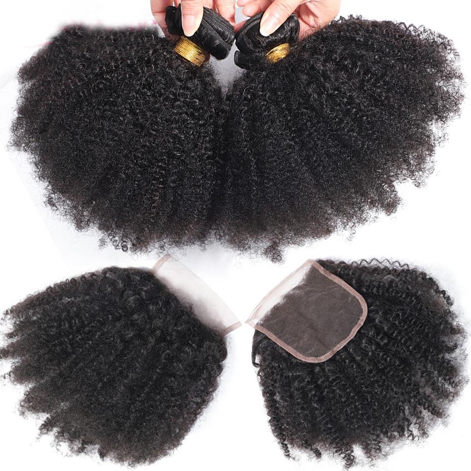 10A Grade Afro Kinky Curly weave bundles with 4X4 closures and 13x4 lace frontal, showcasing natural curls and high-quality texture.