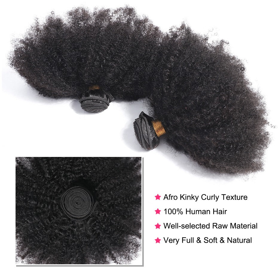 10A Grade Afro Kinky Curly weave bundles with 4X4 closures and 13x4 lace frontal, showcasing natural curls and high-quality texture.