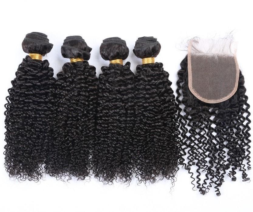 10A Grade Kinky Curly Human Hair bundles with 4x4 closure and 13x4 frontal, showcasing natural curls and high-quality texture.