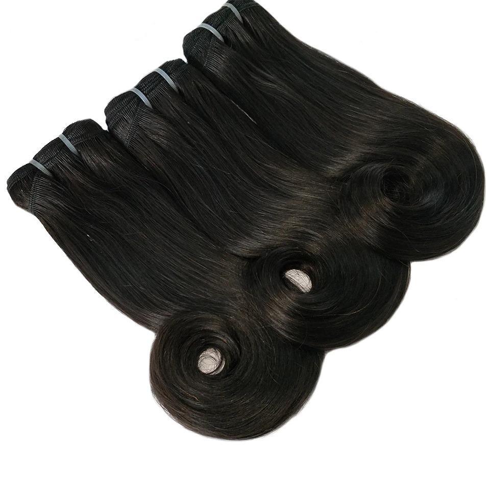 10A Grade 3/4 Straight Curve Fumi Human Hair bundles with 4x4 Closures, showcasing natural color and luxurious texture.