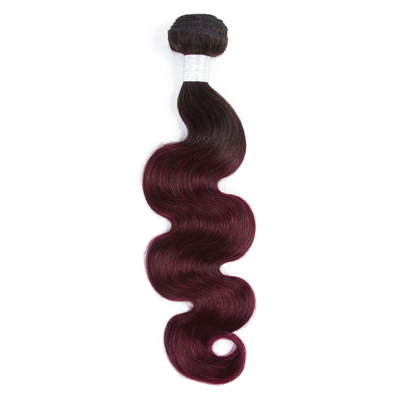 10A Grade #99J Body Wave hair bundles with 4x4 closure and 13x4 frontal, showcasing rich color and texture.