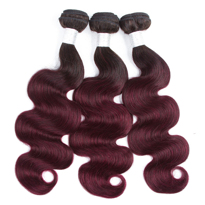 10A Grade #99J Body Wave hair bundles with 4x4 closure and 13x4 frontal, showcasing rich color and texture.