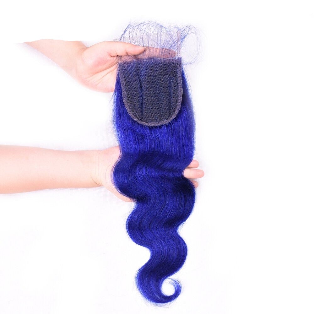 10A Grade Blue Body Wave Bundles with Closures and Frontals, showcasing vibrant blue color and luxurious texture.