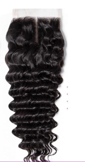 10A Grade Deep Wave Brazilian Lace Closure in natural color with medium brown lace, showcasing its luxurious texture and volume.