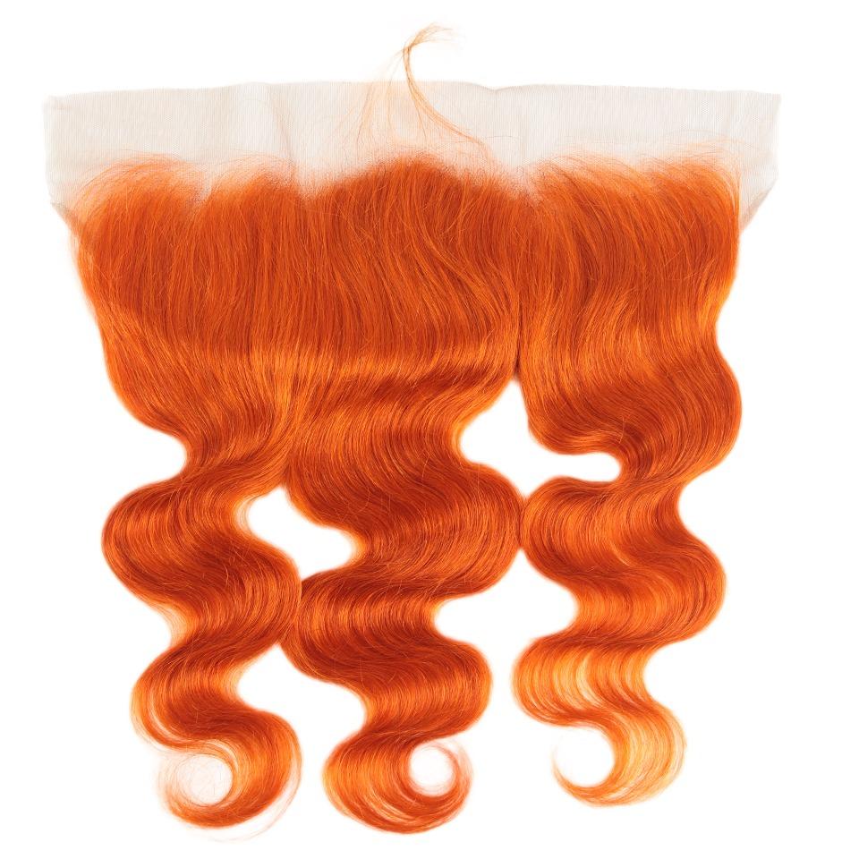 10A Grade Orange #1B/350 Body Wave hair bundles with closures and frontals, showcasing vibrant color and luxurious texture.