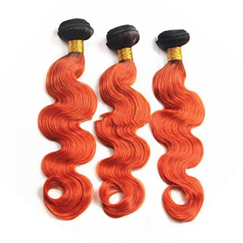 10A Grade Orange #1B/350 Body Wave hair bundles with closures and frontals, showcasing vibrant color and luxurious texture.