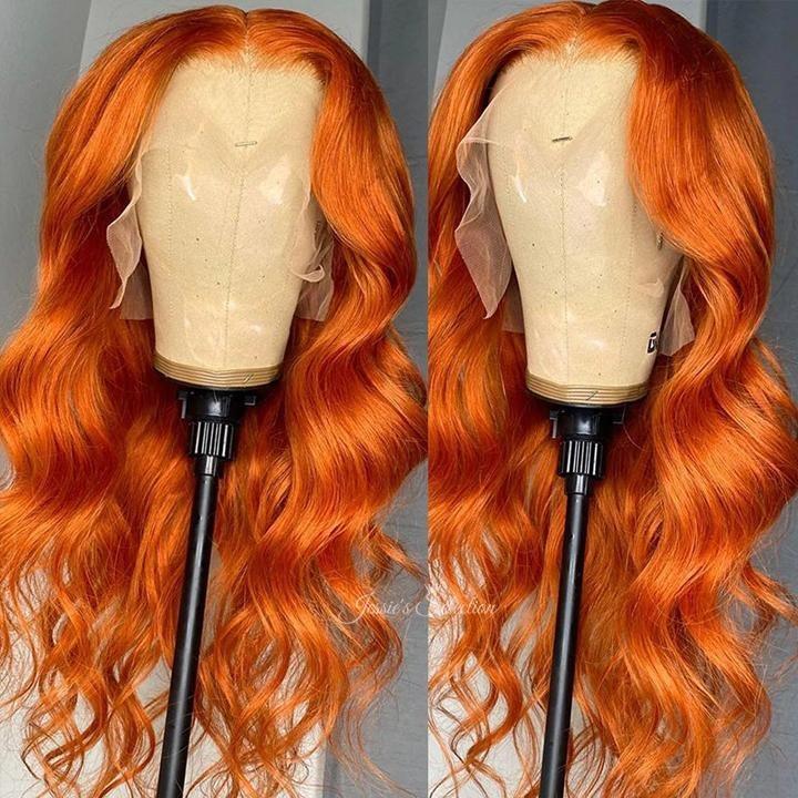 10A Grade Orange #1B/350 Body Wave hair bundles with closures and frontals, showcasing vibrant color and luxurious texture.