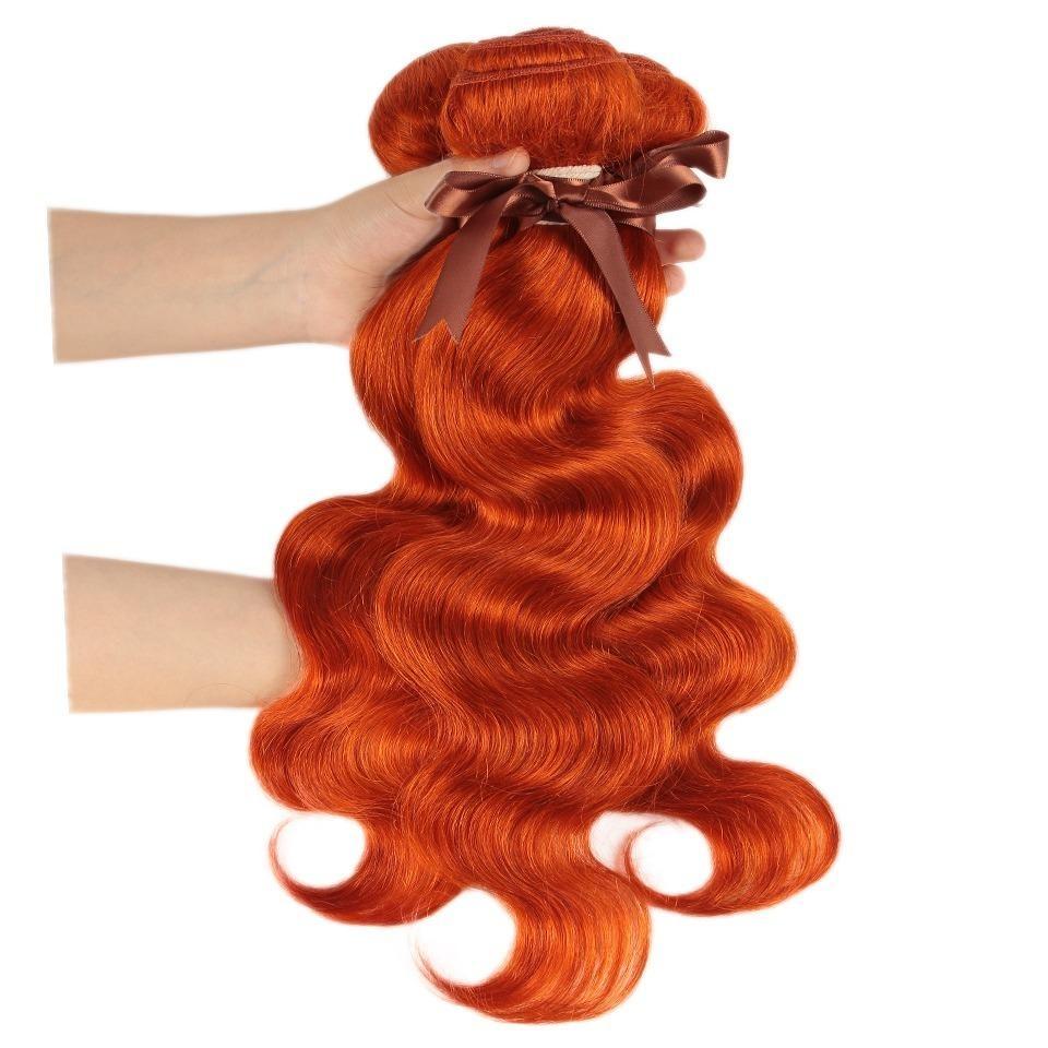 10A Grade Orange #1B/350 Body Wave hair bundles with closures and frontals, showcasing vibrant color and luxurious texture.