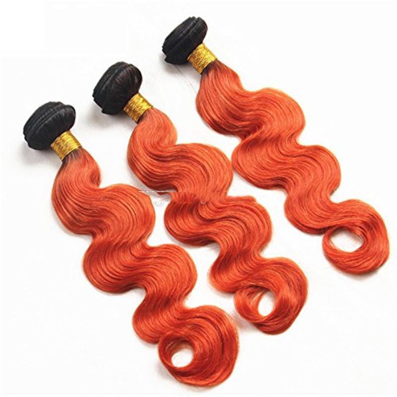 10A Grade Orange #1B/350 Body Wave hair bundles with closures and frontals, showcasing vibrant color and luxurious texture.