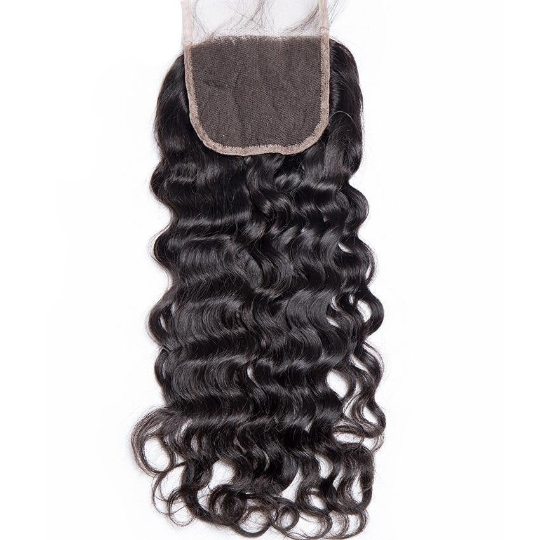 10A Grade Water Wave Brazilian Lace Closure featuring soft, bouncy waves and a medium brown Swiss lace base for a natural look.