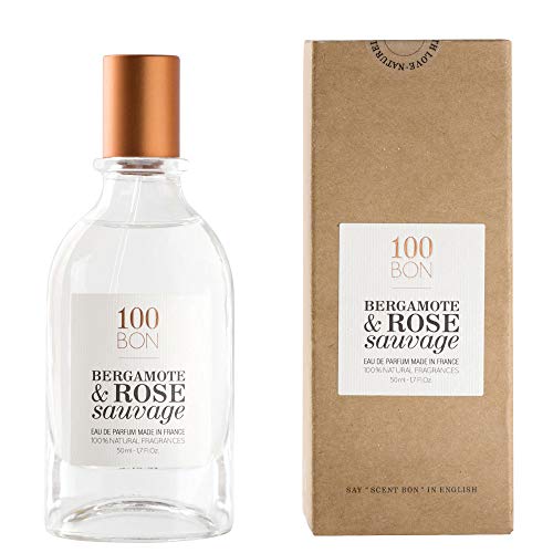 100BON Bergamote & Rose Sauvage Refillable Eau de Parfum in an elegant bottle with floral design.