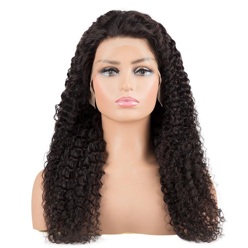 A 13x4 HD Transparent Lace Front Jerry Curl Human Hair Wig showcasing beautiful curls and a natural look, perfect for various occasions.