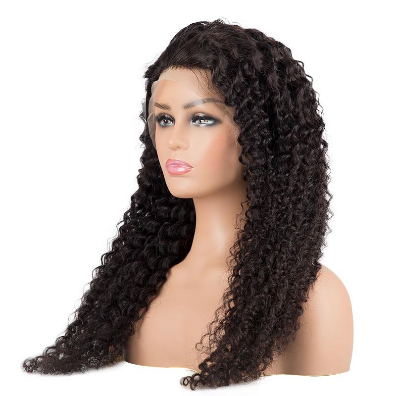 A 13x4 HD Transparent Lace Front Jerry Curl Human Hair Wig showcasing beautiful curls and a natural look, perfect for various occasions.