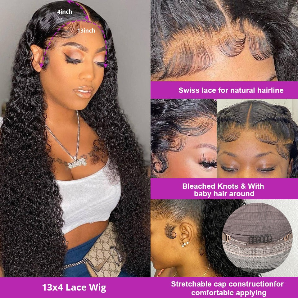 A 13x4 HD Transparent Lace Front Jerry Curl Human Hair Wig showcasing beautiful curls and a natural look, perfect for various occasions.