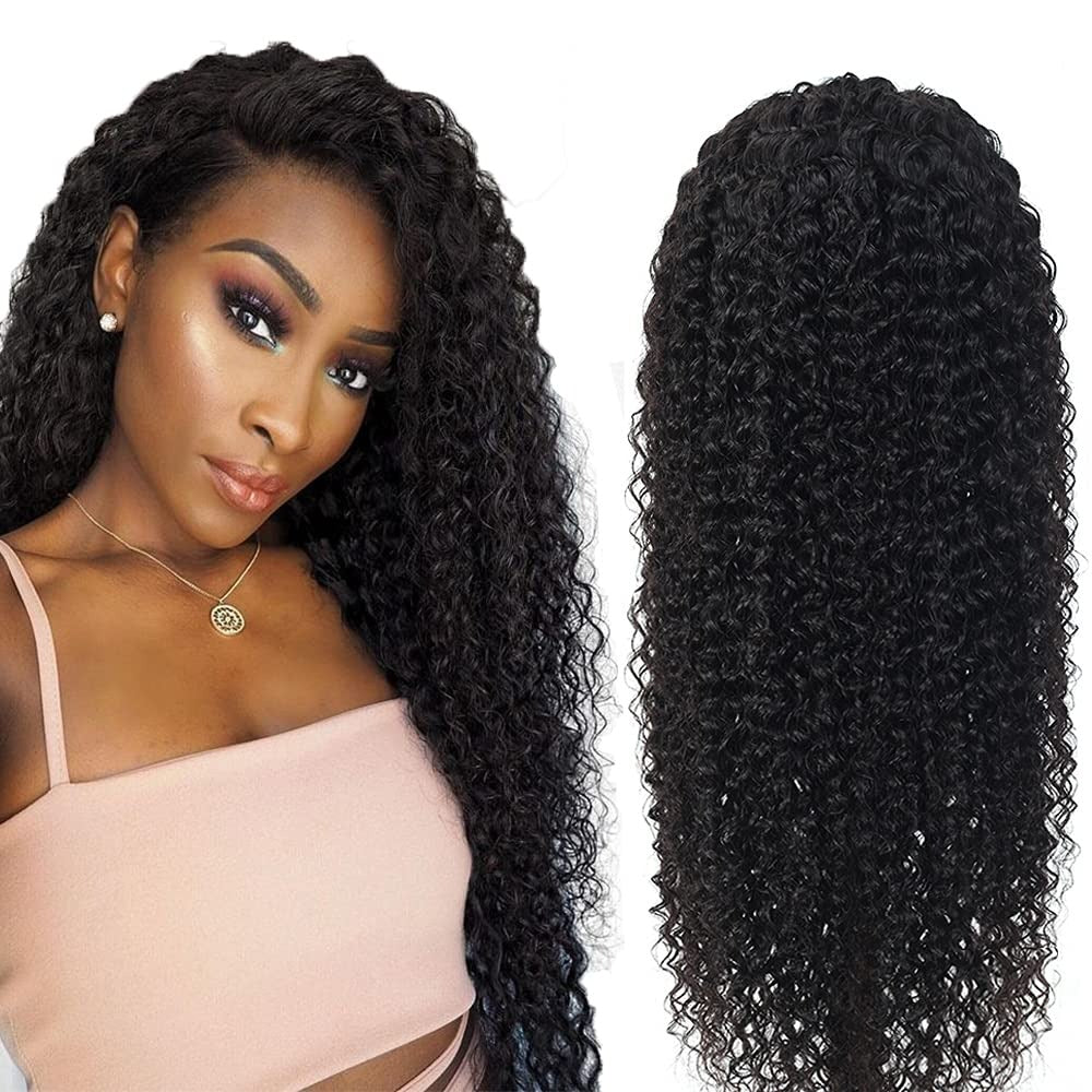 A 13x4 HD Transparent Lace Frontal Kinky Curly Human Hair Wig showcasing its natural curls and high density, designed for a secure and comfortable fit.