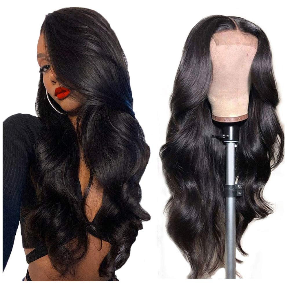 180% Density Full 4x4 Closure Wig with body wave style, made from high-quality remy human hair, featuring transparent lace for a natural look.