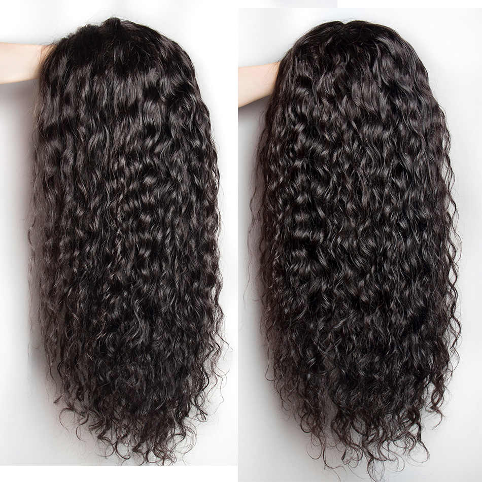 180% Density Full 4x4 Transparent Lace Front Water Wave Human Hair Wig displayed on a mannequin, showcasing its natural waves and high-quality lace.