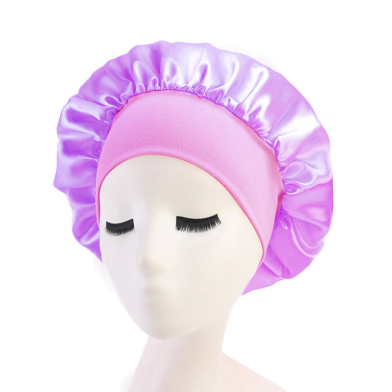 Adjustable solid satin bonnet cap for women, designed for long hair care and styling, available in multiple colors.