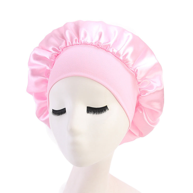 Adjustable solid satin bonnet cap for women, designed for long hair care and styling, available in multiple colors.