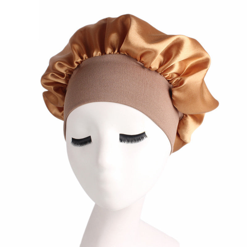 Adjustable solid satin bonnet cap for women, designed for long hair care and styling, available in multiple colors.