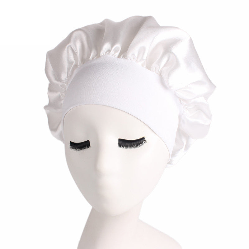 Adjustable solid satin bonnet cap for women, designed for long hair care and styling, available in multiple colors.