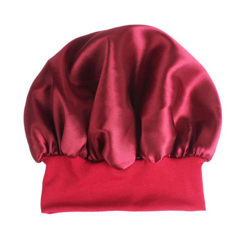 Adjustable solid satin bonnet cap for women, designed for long hair care and styling, available in multiple colors.