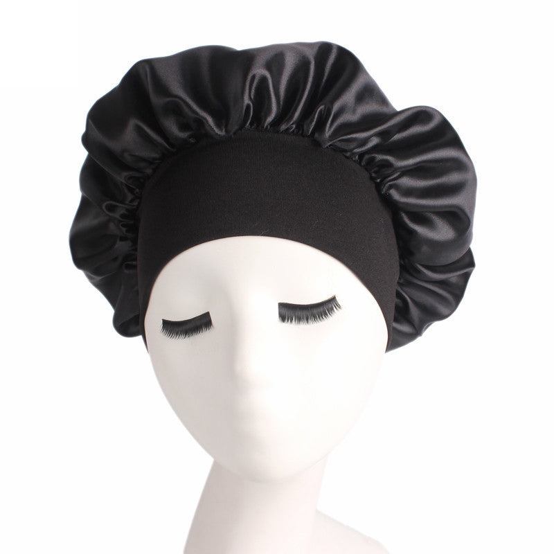 Adjustable solid satin bonnet cap for women, designed for long hair care and styling, available in multiple colors.