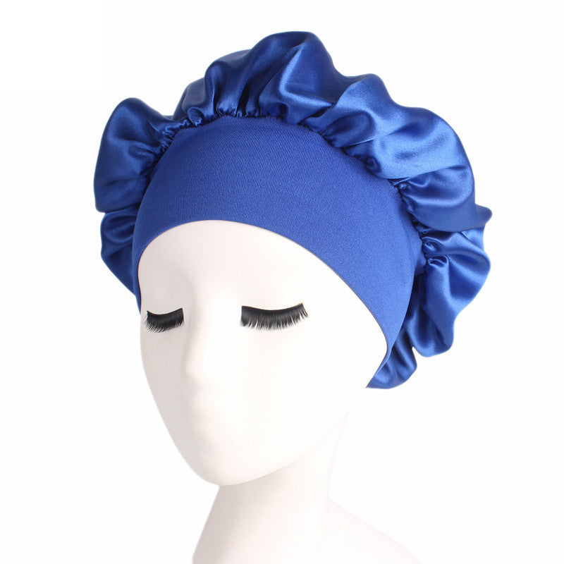 Adjustable solid satin bonnet cap for women, designed for long hair care and styling, available in multiple colors.