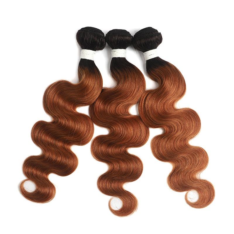 A set of #30 Ombre 10A Grade Body Wave hair bundles with 4x4 closure and 13x4 frontal, showcasing beautiful waves and rich color.