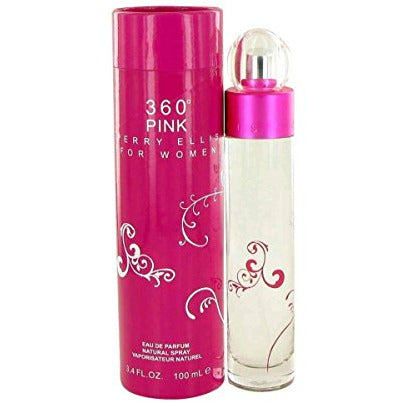 Perry Ellis 360 Pink Eau de Parfum bottle with a vibrant pink design, showcasing its elegant shape and stylish packaging.