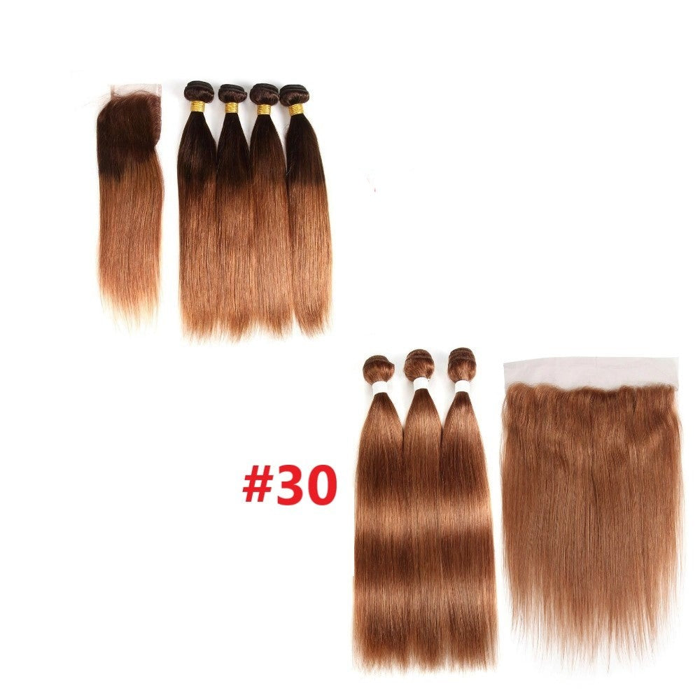 High-quality #4/30 Straight Ombre 10A Grade Body Wave hair bundles with a 4x4 lace closure, showcasing beautiful color transition and texture.