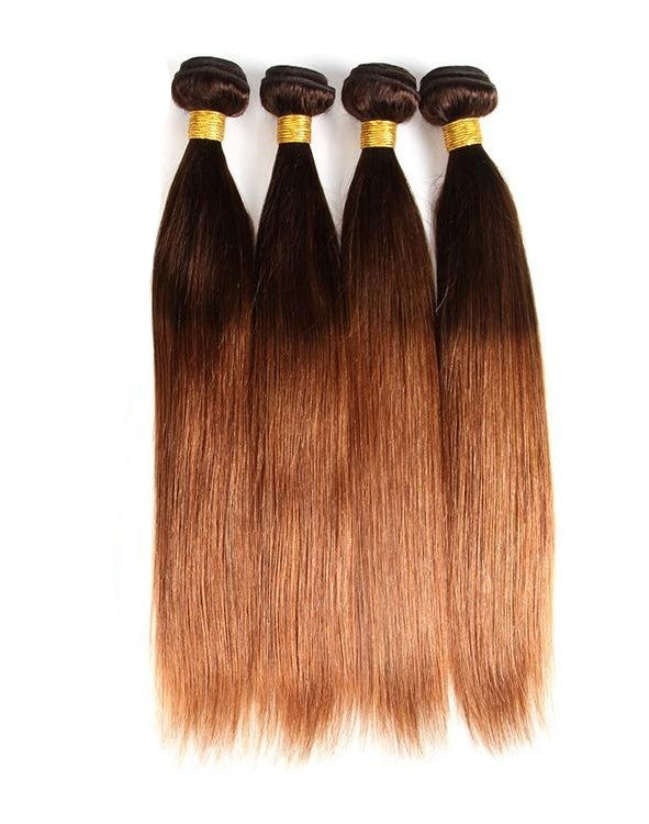 High-quality #4/30 Straight Ombre 10A Grade Body Wave hair bundles with a 4x4 lace closure, showcasing beautiful color transition and texture.