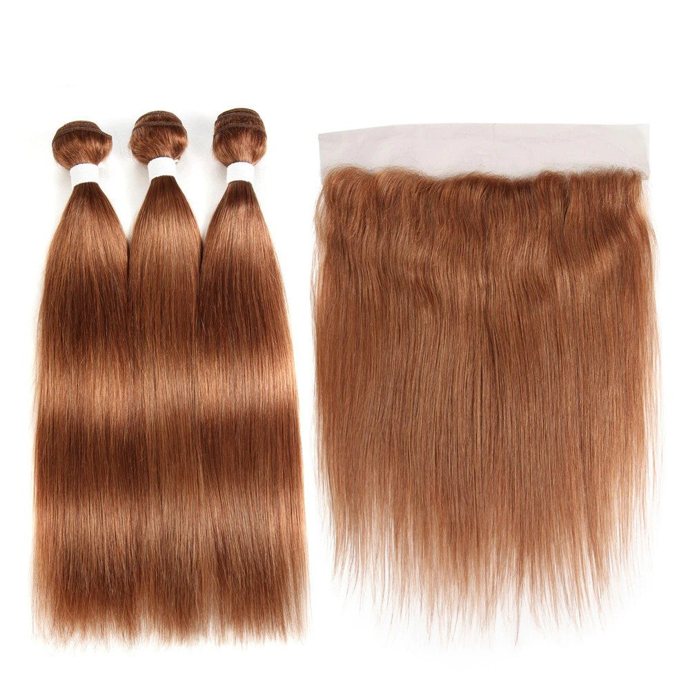 High-quality #4/30 Straight Ombre 10A Grade Body Wave hair bundles with a 4x4 lace closure, showcasing beautiful color transition and texture.