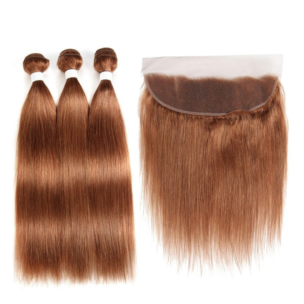 High-quality #4/30 Straight Ombre 10A Grade Body Wave hair bundles with a 4x4 lace closure, showcasing beautiful color transition and texture.