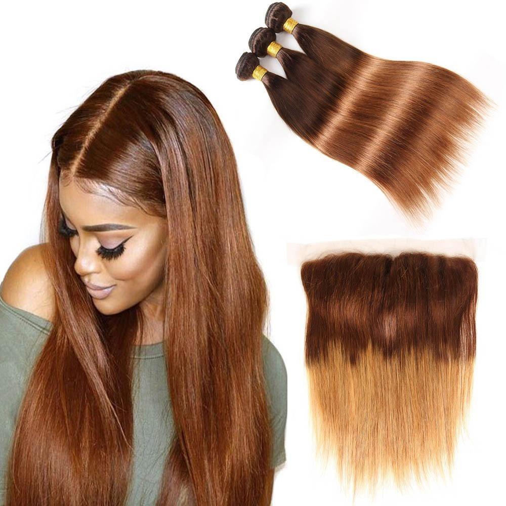 High-quality #4/30 Straight Ombre 10A Grade Body Wave hair bundles with a 4x4 lace closure, showcasing beautiful color transition and texture.