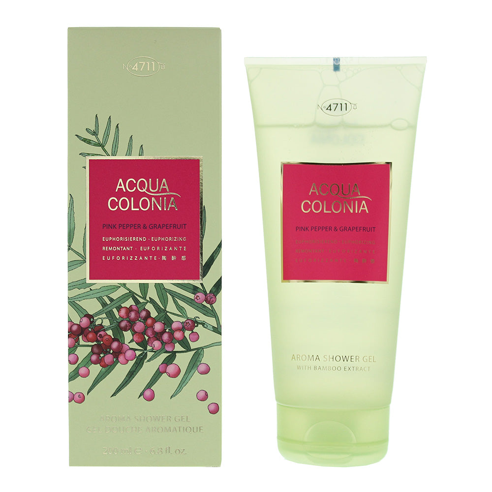 4711 Acqua Colonia Pink Pepper & Grapefruit Shower Gel bottle with a vibrant design, showcasing its refreshing scent.